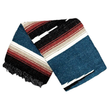 Striped scarf with blue, red, and white colors on a white background