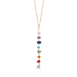 Necklace with colorful chakra beads on a white background