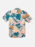 Volcom Big Boys Leaf Pit Floral S/S Button Up Shirt- Salmon