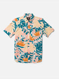 Volcom Big Boys Leaf Pit Floral S/S Button Up Shirt- Salmon