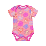 Baby bodysuit with a floral pink pattern