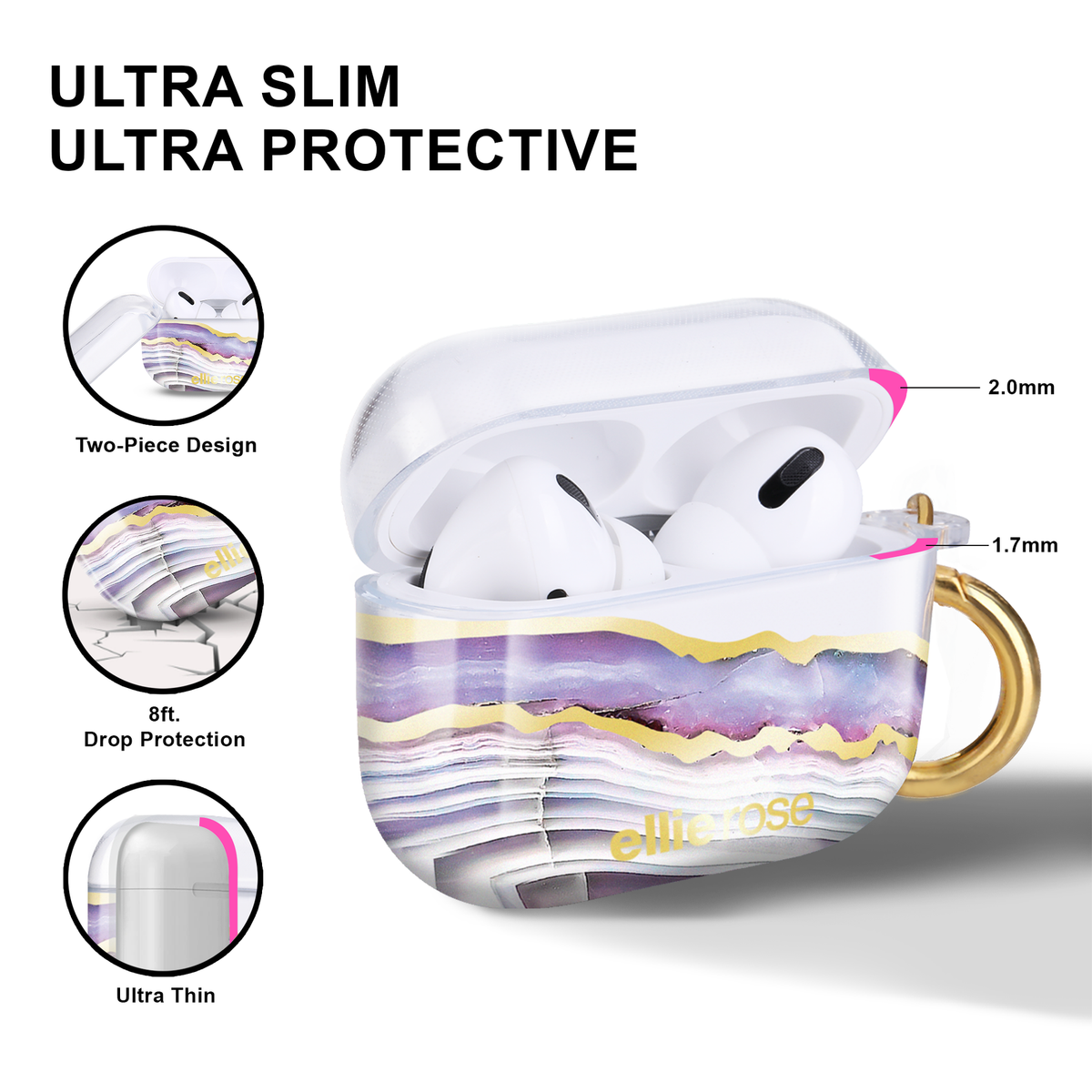 Ellie Rose Air Pods Pro Case Lavender Agate - Main Image