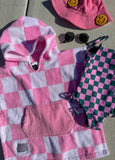 Little Trouble Kids Pink Checkered Poncho Towels