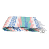 Mint Blue and Coral Peach Mexican Falsa Blanket