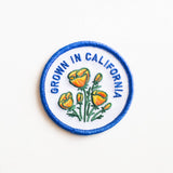 Grown In California Embroidered Iron on Patch - Golden Poppy
