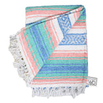 Mint Blue and Coral Peach Mexican Falsa Blanket