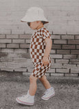 LT Brown Checkered Shortie Onesie