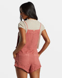 Billabong Womens Wild Pursuit Romper Shorts Overalls- Red Clay