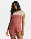 Billabong Womens Wild Pursuit Romper Shorts Overalls- Red Clay