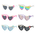 Blue Gem K6886 Kids Heart Flower Beaded Sunglasses