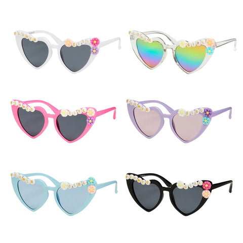 Blue Gem K6886 Kids Heart Flower Beaded Sunglasses