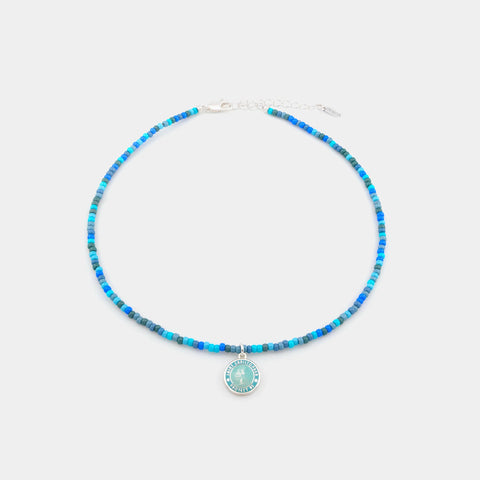 Get Back St. Christopher Blue Lagoon Bead Choker Necklace- Teal/Teal