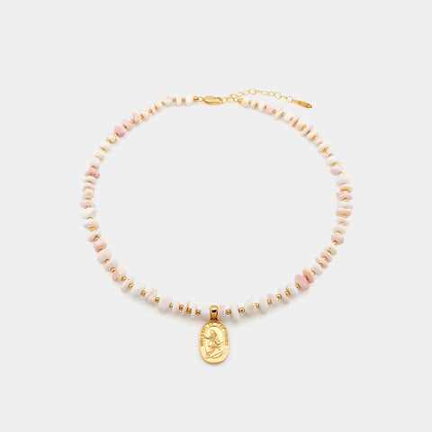 Get Back St. Christopher Our Lady Of The Waves Beaded Necklace- Gold