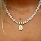 Get Back St. Christopher Our Lady Of The Waves Beaded Necklace- Gold