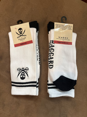 Haggard Pirate Skulled Logo Socks - White