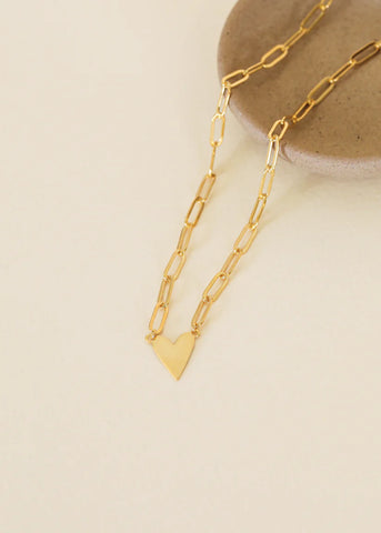 Jax Kelly Gold Heart Chain Link Necklace- 18k Gold Plated