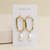 Jax Kelly Oval Pearl Drop Gold Earrings