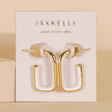 Jax Kelly White Enamel Large Rectangle Gold Hoop Earrings