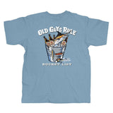 Light blue t-shirt with 'Old Guys Rule' graphic and text on a white background