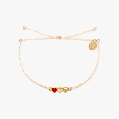 Pura Vida Red Cross Three Hearts Charity Bracelet