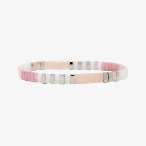 Pura Vida Tile Bead Stretch Bracelet - Boarding for Breast Cancer