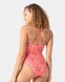 ROXY Womens Garden Twirl Plunge Lattice Front One Piece Swimsuit