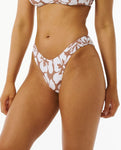 Rip Curl Womens Hibiscus Heat High Cut Cheeky Bikini Bottoms- Brown