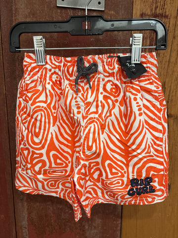Orange and white patterned shorts with Rip Curl logo