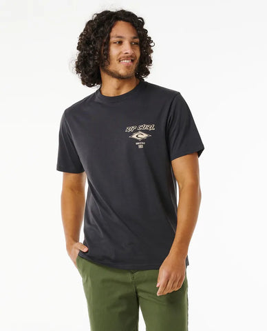Rip Curl Men Fade Out Icon Tee- Black/Sand
