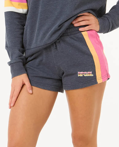 Rip Curl Womens Las Dalias Color Block Fleece Sweat Shorts- Navy