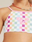 Roxy Little Girls Rainbow Check Crop Top Bikini Set