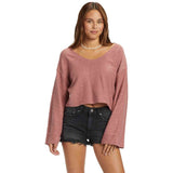 ROXY Womens Made For You V-Neck Sweater- Ash Rose