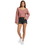 ROXY Womens Made For You V-Neck Sweater- Ash Rose