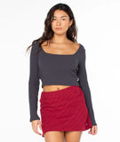 ROXY Womens Feeling Cozy L/S Crop Top- Phantom