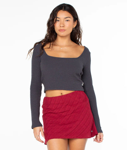 ROXY Womens Feeling Cozy L/S Crop Top- Phantom