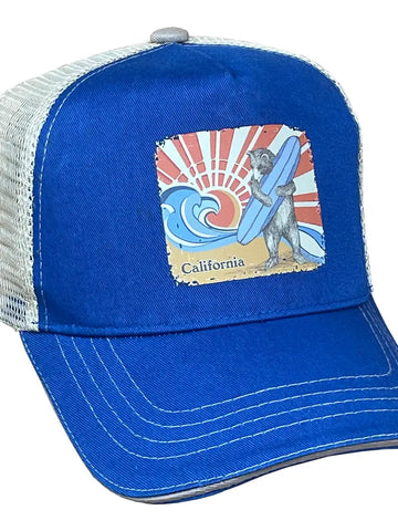 SF Mercantile CA Surf Bear Trucker Hat Royal Blue