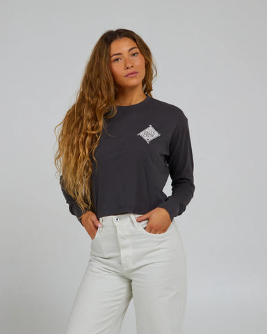 Salty Crew Womens Board Meeting L/S Crop Tee- Charcoal