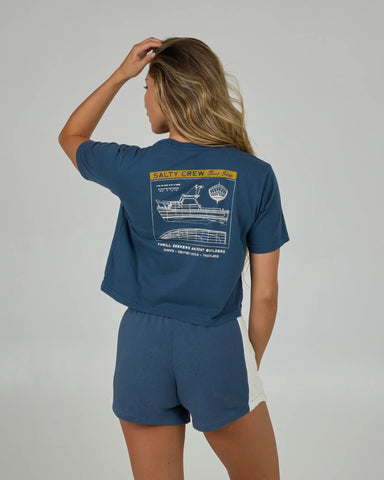 Salty Crew Womens Boat Shop Crop Tee- Indigo