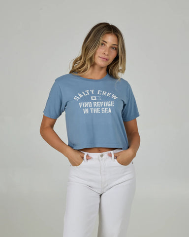 Salty Crew Womens Even Keel Crop Tee- Dusty Blue