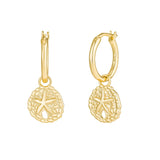 Gold hoop earrings with starfish designs