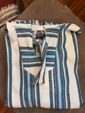 Striped hooded jacket with blue and white pattern
