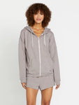 Volcom Womens Lil Zip Fleece Jacket Hoodie- Daze Grey