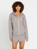 Volcom Womens Lil Zip Fleece Jacket Hoodie- Daze Grey