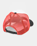 Red mesh cap with black brim on a light gray background