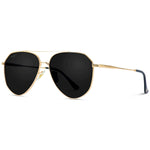 Gold-framed aviator sunglasses with black lenses 