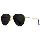 Gold-framed aviator sunglasses with black lenses 