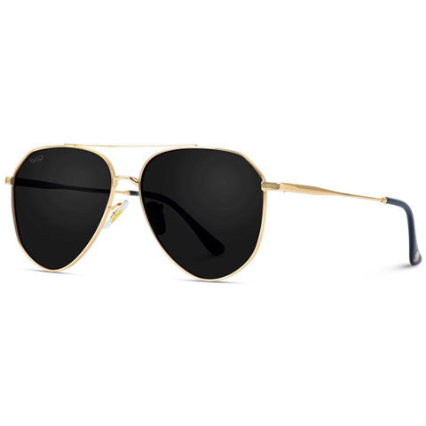 Gold-framed aviator sunglasses with black lenses 