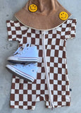 LT Brown Checkered Shortie Onesie