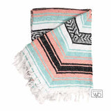 Mint Black and Peach Falsa Hand Woven Mexican Blanket