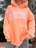 Sunkissed Coconut Sherbet Orange Collegiate Embroidered Oversized Hoodie